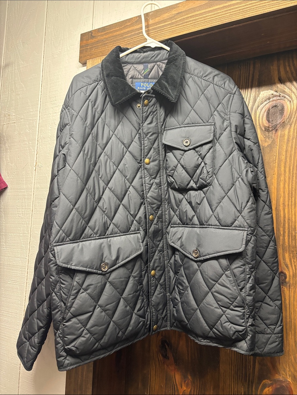 Polo by Ralph Lauren Quilted Jacket in Charcoal with Black Corduroy Collar